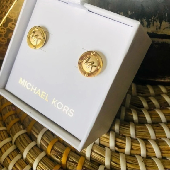 Michael Kors Gold Logo Stud Earrings NWT - Picture 2 of 3